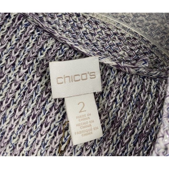 Chico's Freida Fringe Open Knit Cardigan Sweater Lavender Silver Metallic $109 - Picture 6 of 13